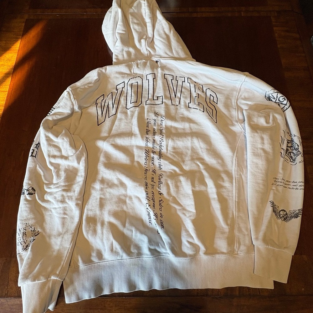 Limited Edition Wolves Graphic Hoodie 867 Of 1000 White Medium Distressed - Picture 5 of 6